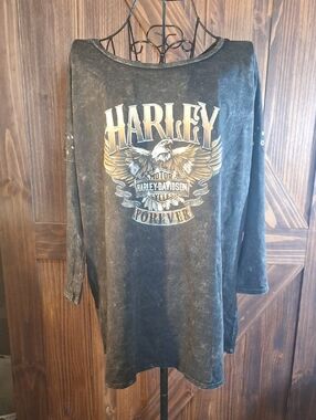 NWT Harley-Davidson Black Graphic 3/4 Sleeve Tee
